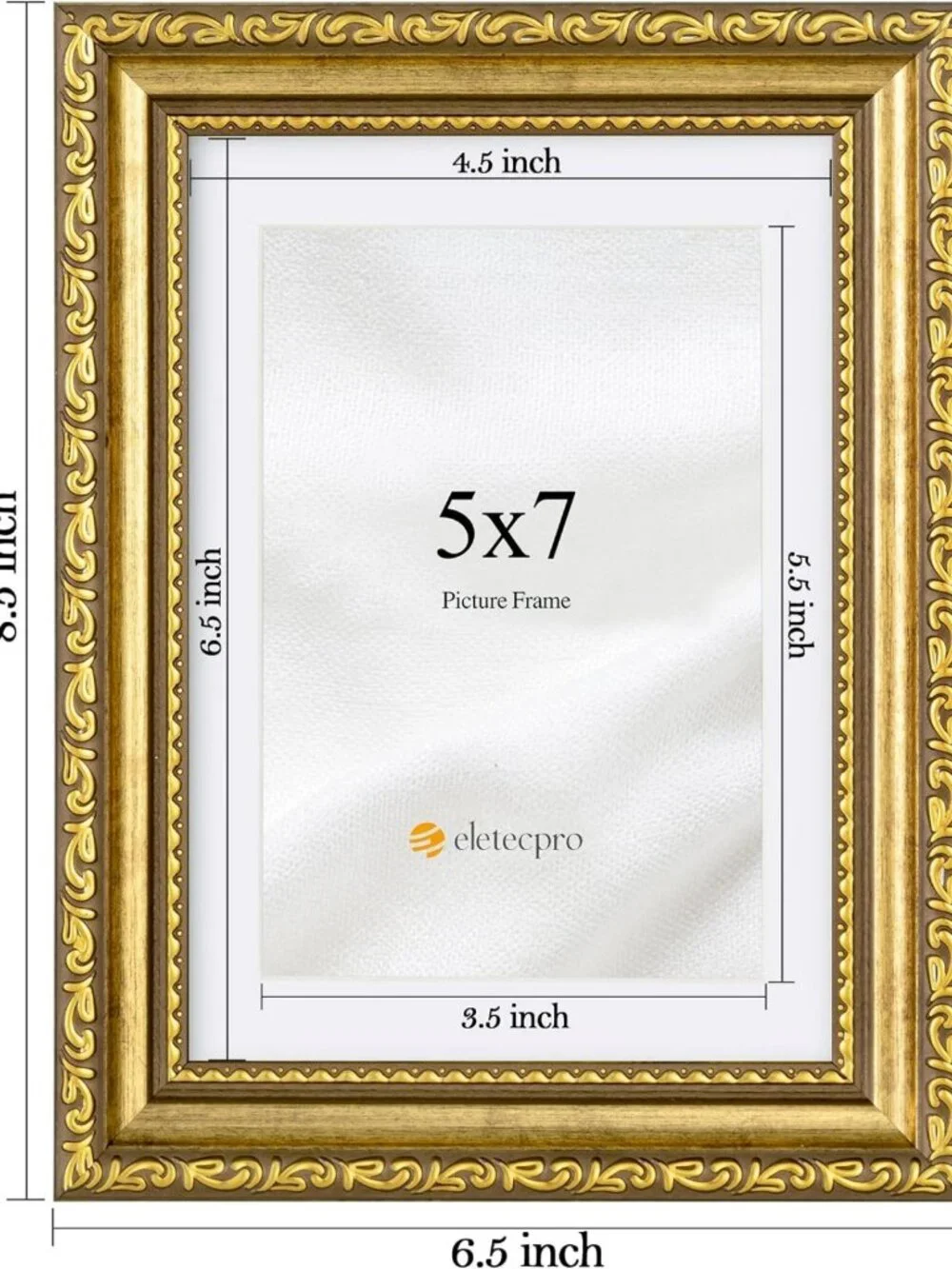 Vintage Gold Picture Frame Set - 5x7 & 4x6 Display, Glass Cover, Wall/Table